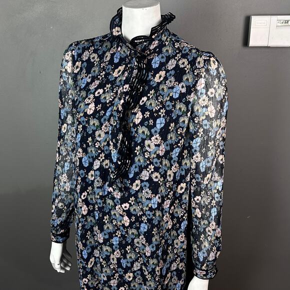 Tory Burch dress size 2 midi floral lagenlook ruffle sheer mock neck feminine - Picture 2 of 16